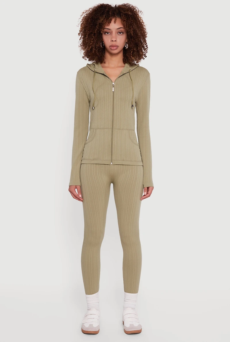 Textured Knit Zip Front Hoodie