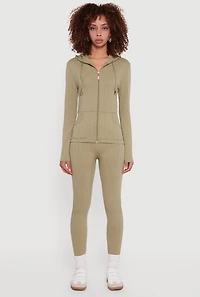 Textured Knit Zip Front Hoodie