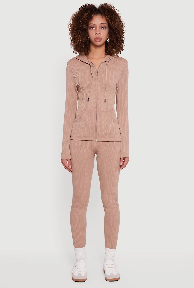 Textured Knit Zip Front Hoodie