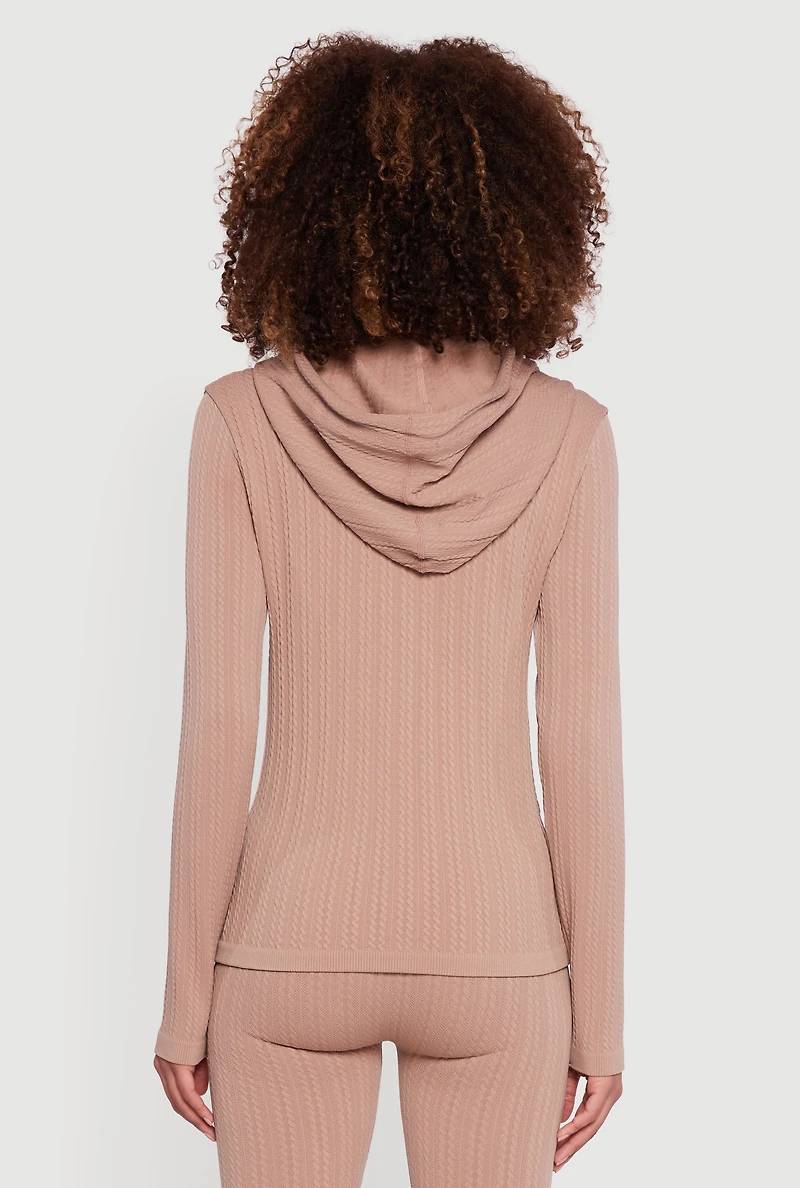 Womens Textured Knit Zip Front Hoodie,