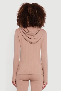 Textured Knit Zip Front Hoodie