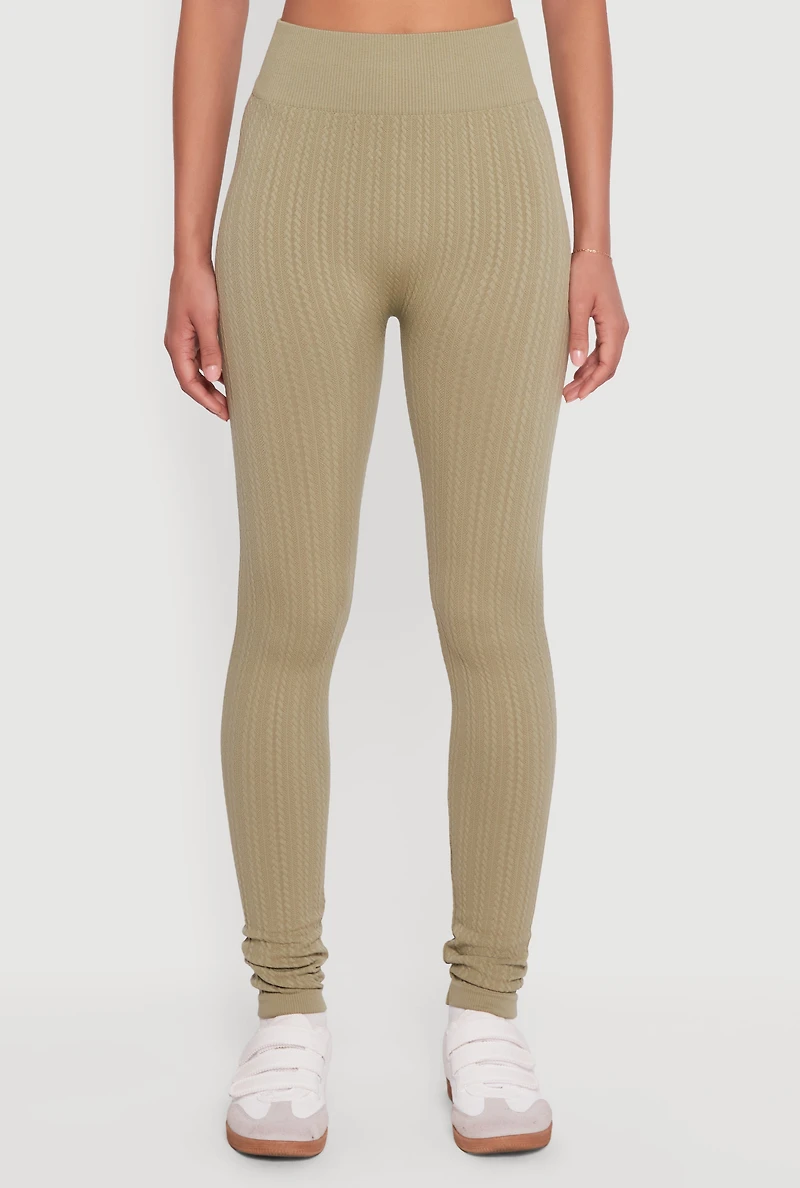 Textured Knit Seamless High Waisted Leggings