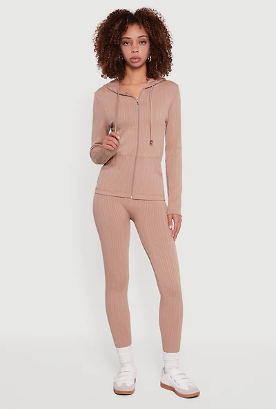 Womens Textured Knit Seamless High Waisted Leggings, S-M