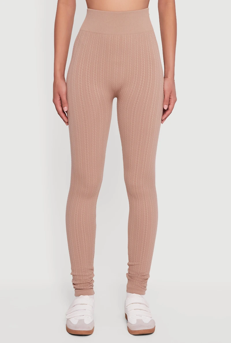 Womens Textured Knit Seamless High Waisted Leggings, S-M