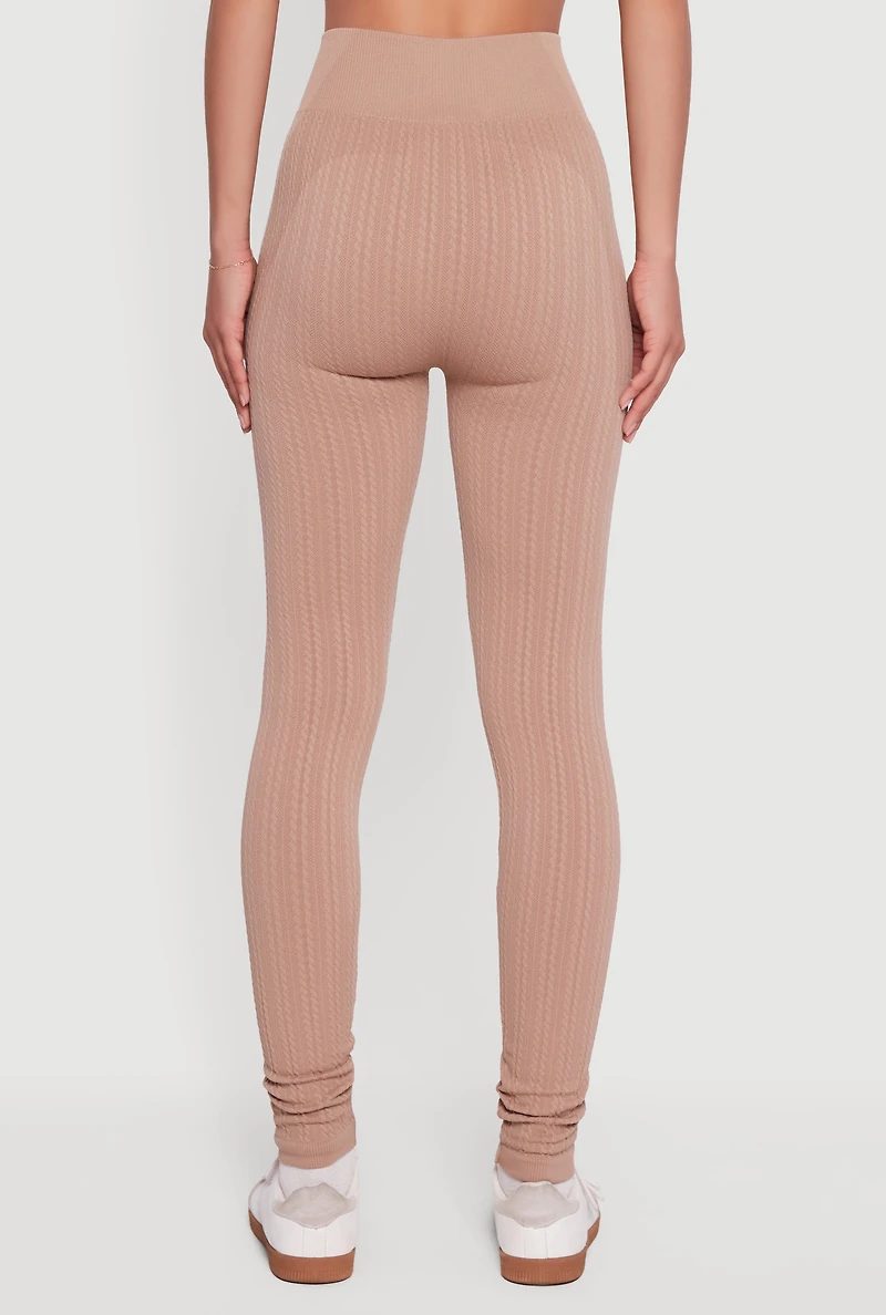 Womens Textured Knit Seamless High Waisted Leggings, S-M