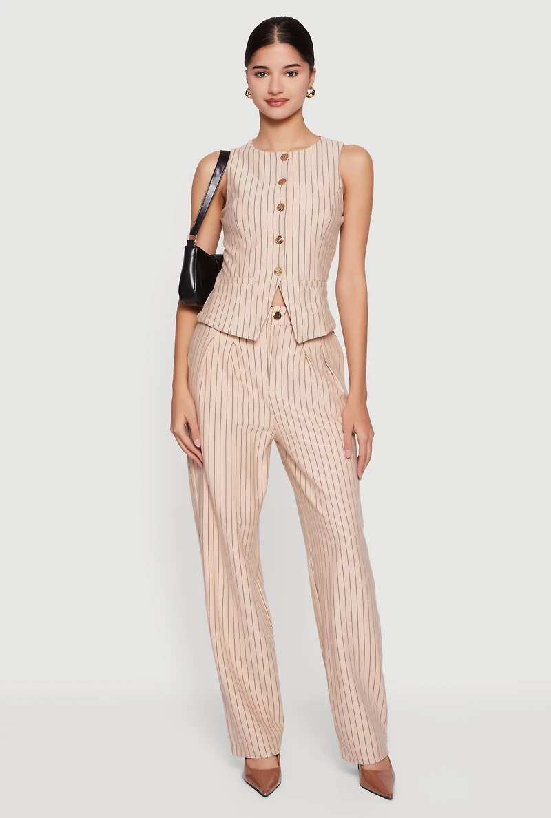 Metallic Button Front Pinstripe Blazer Vest