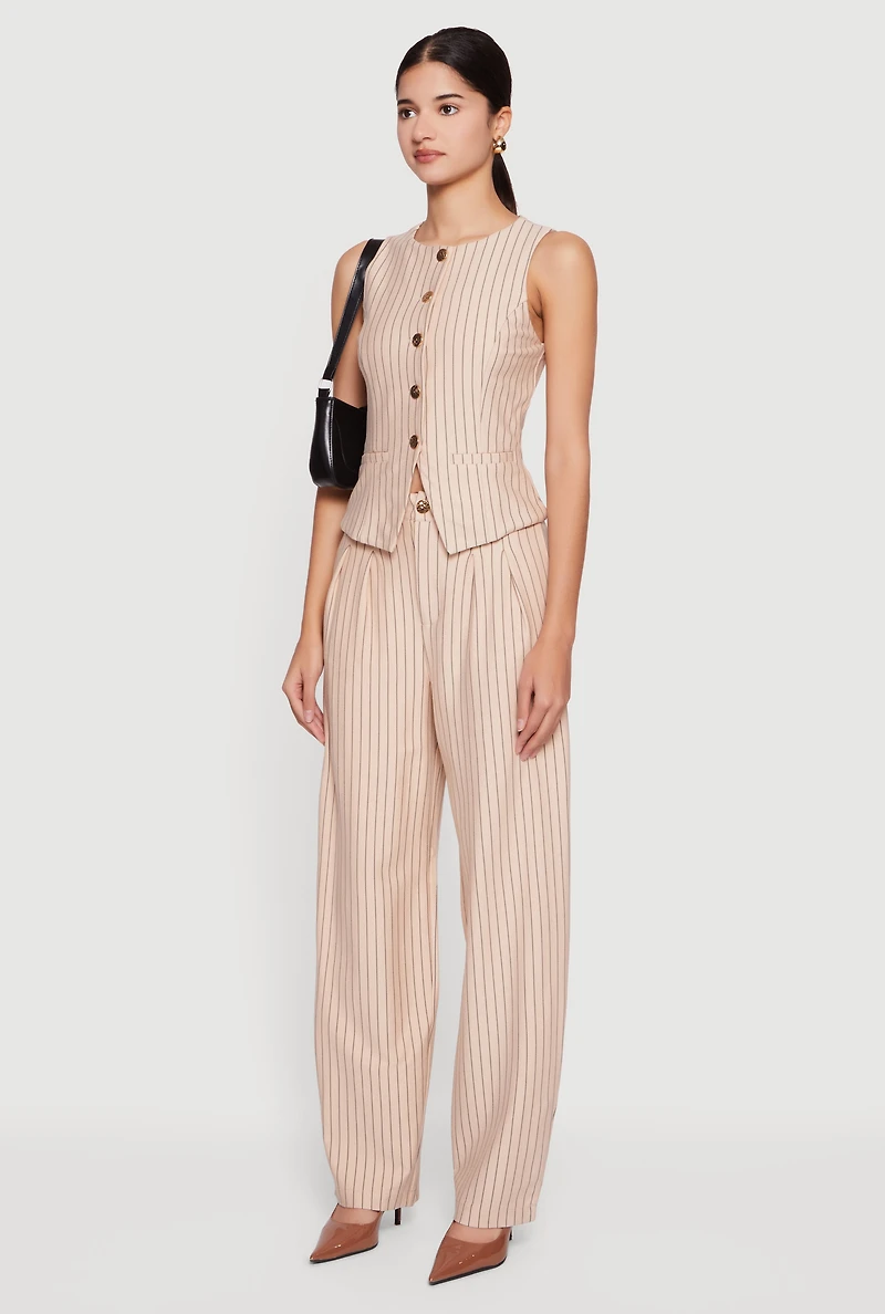 Metallic Button Front Pinstripe Blazer Vest