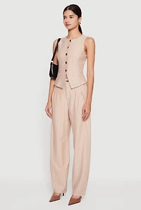 Metallic Button Front Pinstripe Blazer Vest