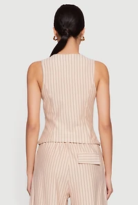 Metallic Button Front Pinstripe Blazer Vest