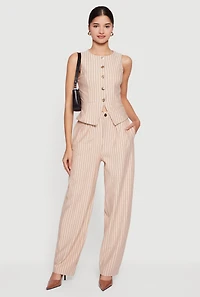 High Waisted Pinstripe Wide Leg Dress Pants