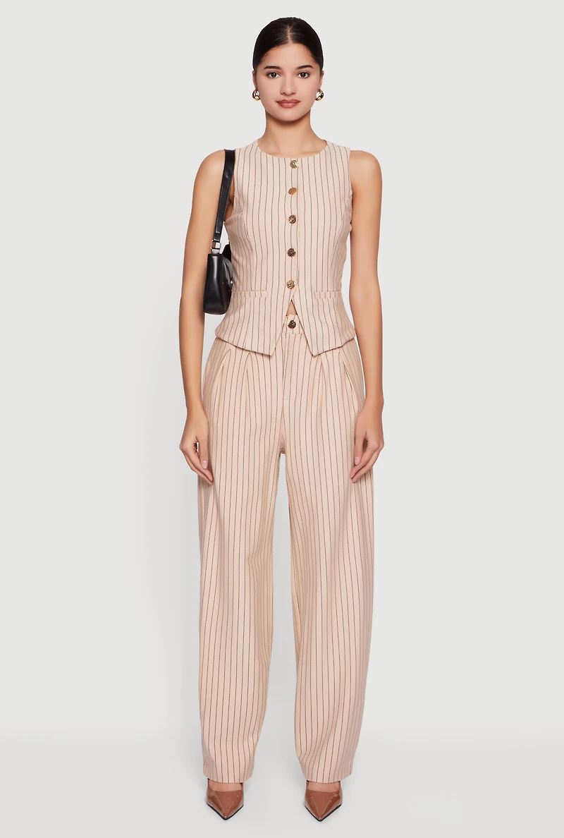 High Waisted Pinstripe Wide Leg Dress Pants