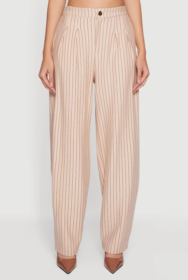 High Waisted Pinstripe Wide Leg Dress Pants