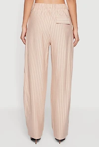 Womens High Waisted Pinstripe Wide Leg Dress Pants, Khaki, Size M