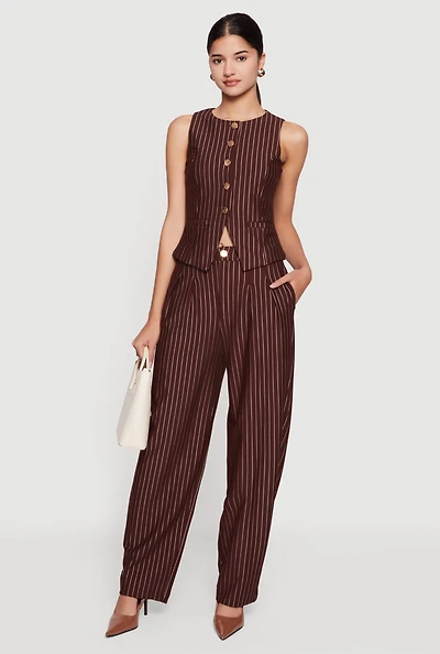 High Waisted Pinstripe Wide Leg Dress Pants