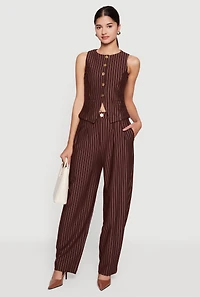 High Waisted Pinstripe Wide Leg Dress Pants