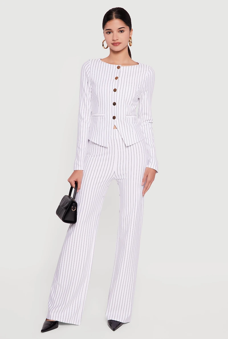 Pinstriped High Waisted Pleated Dress Pants
