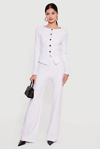Pinstriped High Waisted Pleated Dress Pants