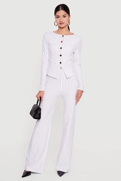 Pinstriped High Waisted Pleated Dress Pants