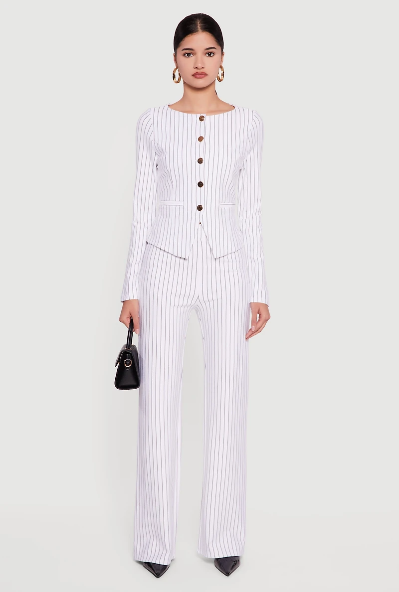Pinstriped High Waisted Pleated Dress Pants