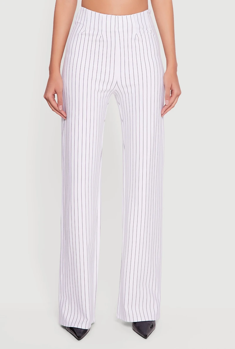 Pinstriped High Waisted Pleated Dress Pants