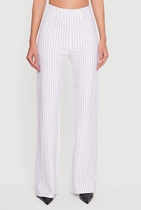Pinstriped High Waisted Pleated Dress Pants