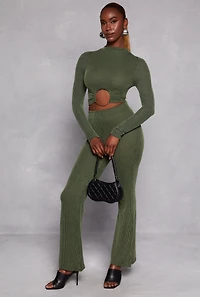 Textured Ribbed Knit Flared Pants