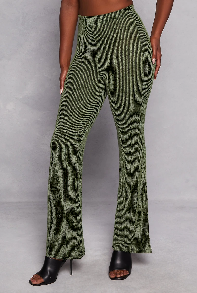 Textured Ribbed Knit Flared Pants