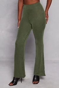 Textured Ribbed Knit Flared Pants