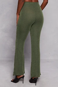 Textured Ribbed Knit Flared Pants