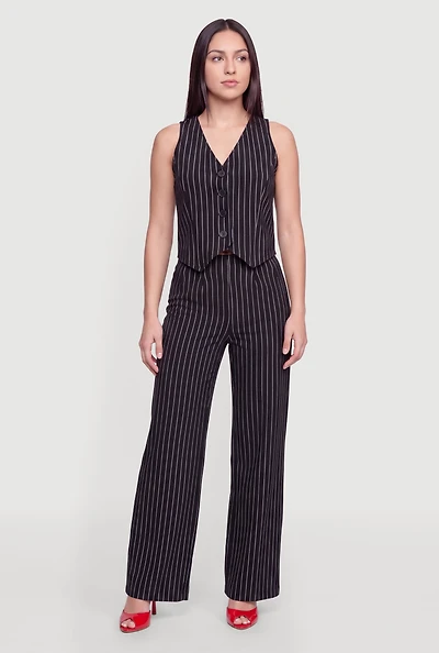 Side Zip Pinstripe Wide Leg Pants