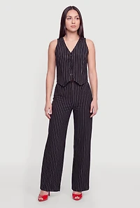 Side Zip Pinstripe Wide Leg Pants