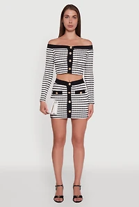 Womens Textured Knit Striped Off Shoulder Crop Top, Multi, Size S