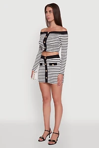 Womens Textured Knit Striped Off Shoulder Crop Top, Multi, Size S