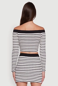 Womens Textured Knit Striped Off Shoulder Crop Top, Multi, Size S
