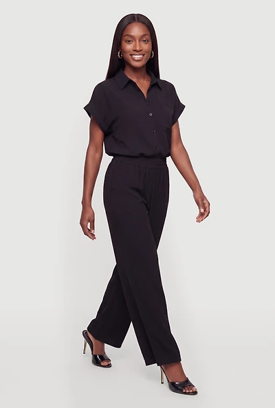 Elastic Waist Wide Leg Pull On Pants
