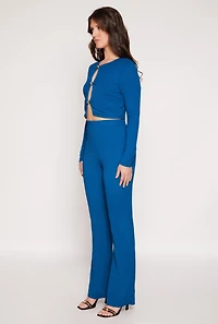 Womens Textured Knit Keyhole Crop Top, Blue, Size S