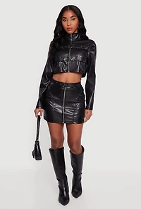 Faux Leather Cropped Moto Jacket with Buckles