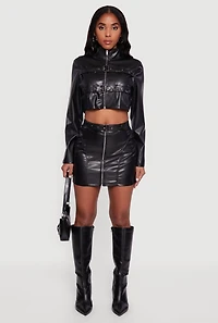 Faux Leather Cropped Moto Jacket with Buckles