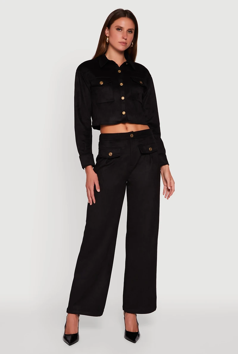 Womens Faux Suede Pocket Detail Pants,