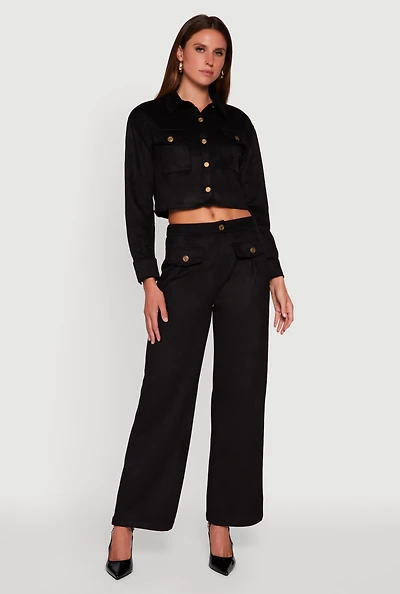 Womens Faux Suede Pocket Detail Pants,