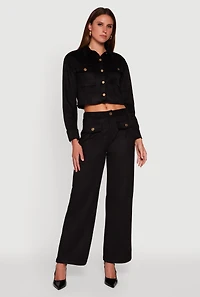 Womens Faux Suede Pocket Detail Pants,