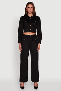 Womens Faux Suede Pocket Detail Pants,