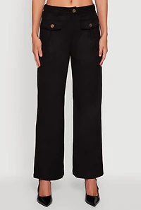 Womens Faux Suede Pocket Detail Pants,