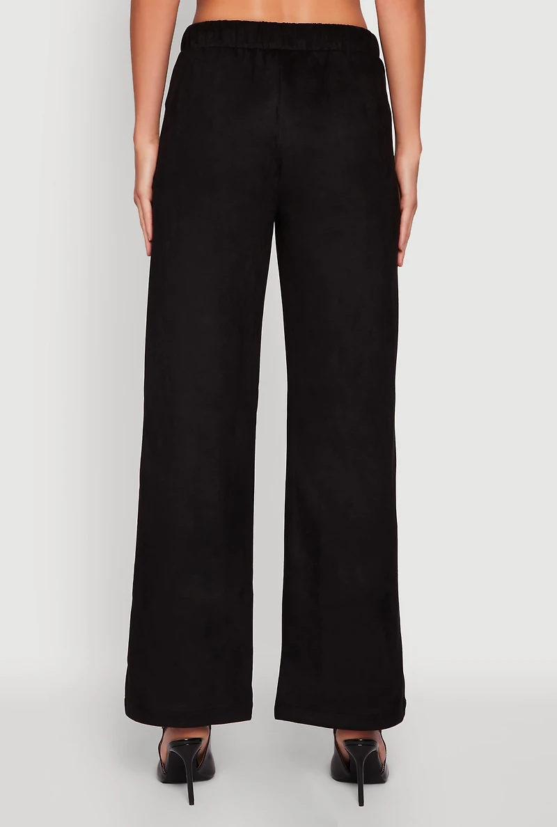 Womens Faux Suede Pocket Detail Pants, Black, Size M