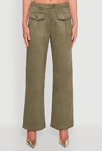 Womens Faux Suede Pocket Detail Pants, Green, Size L