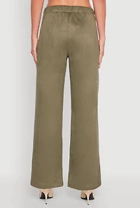 Womens Faux Suede Pocket Detail Pants, Green, Size S