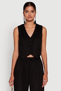 Womens Faux Suede Button Front Vest,