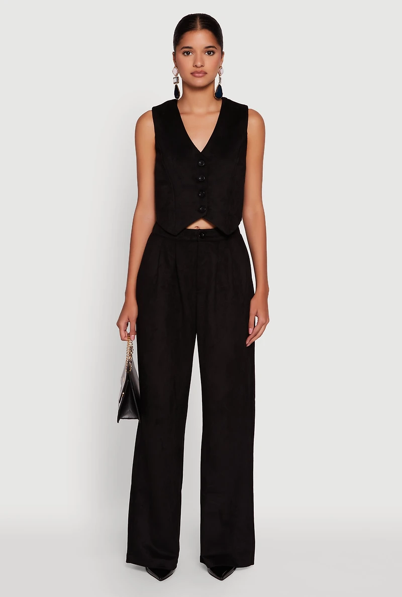 Womens Faux Suede Button Front Vest,