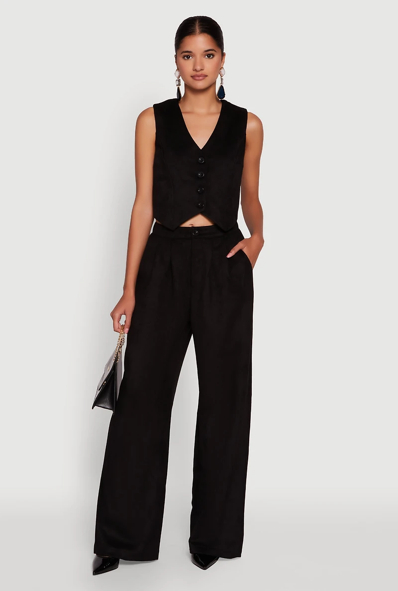 Womens Faux Suede Button Front Vest,
