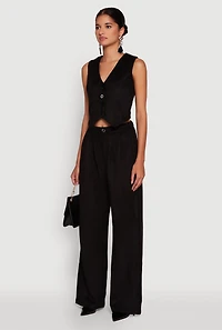 Womens Faux Suede Button Front Vest,